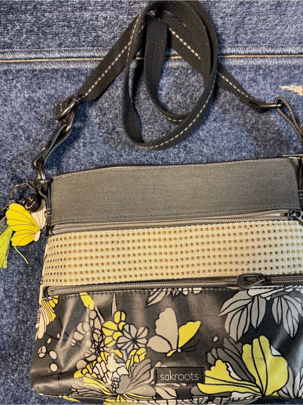Sakroots Black & Yellow Floral Crossbody Bag